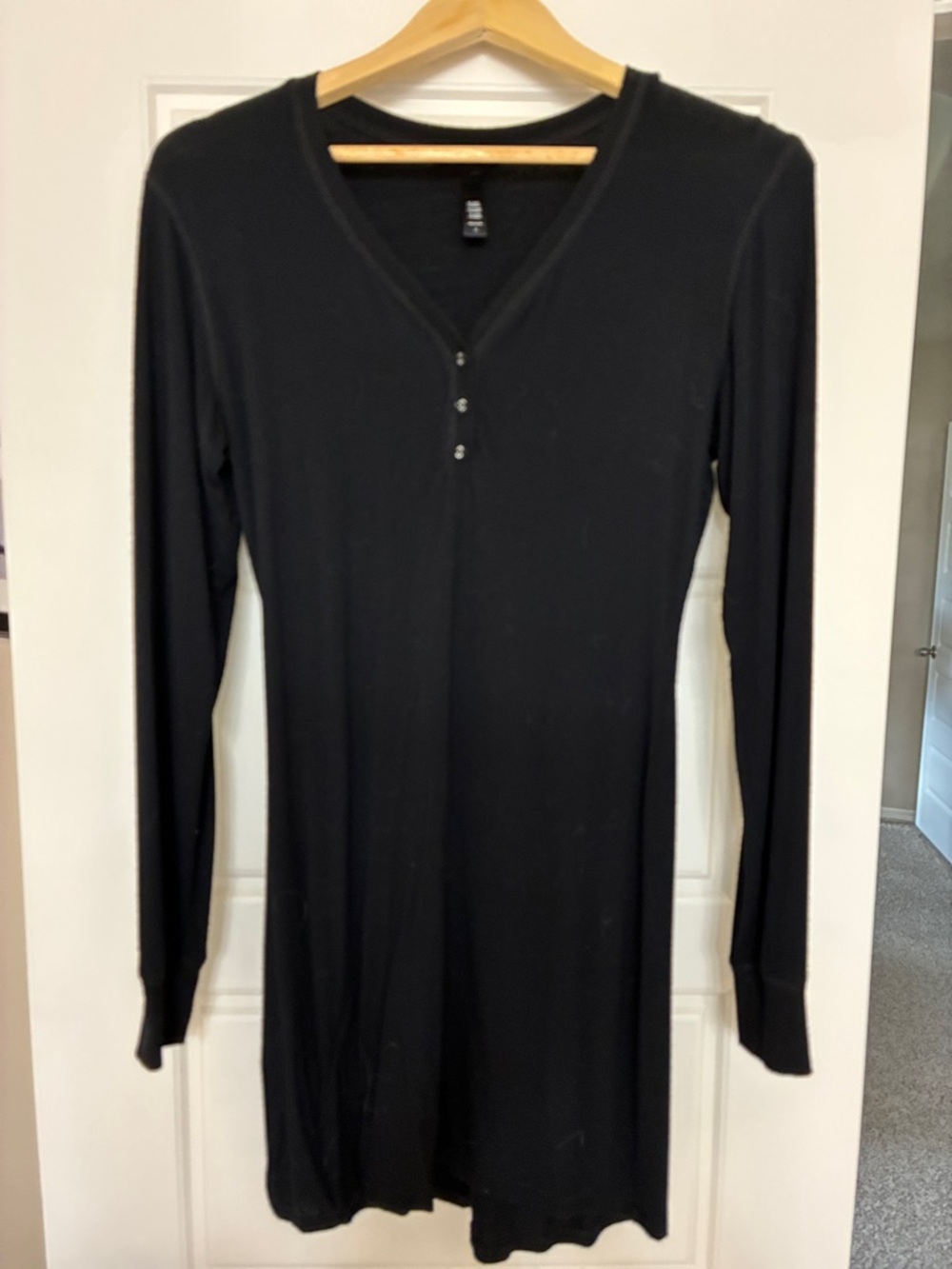 Skims Black Long Sleeve Henley Lounge Dress